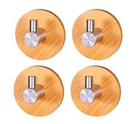 Wooden Self Adhesive Hooks, 4 Pieces Self Adhesive Bamboo Hooks, Multi Purpose Hooks, Bamboo Towel Hooks, for Home Bathroom Kitchen Hanging Coat Towel Keys Bath Ball