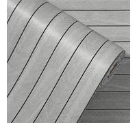 Wooden Self Adhesive Wall Panels Grey 3D Wood Slat Peel and Stick Wall Panels Wood Grain Panel Effect Thick Self Adhesive Wallpaper Soundproof Decorative for Living Room Bedroom Walls, 40x300cm