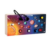 Wooden Sensory Board Toy - Solar System Wooden Activity Board - Vivid Space Pattern, Portable Fine Motor Skills Game, LED Light Controller for School, Car, Airplane, Home, Boys, Girls