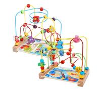 Wooden Sensory Learning Toy, Roller Coaster Bead Maze -Multi-Colour Track Play System, 100% Natural Solid, High Grade Steel Wire Construction, Paint, Early Education Dev