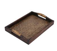 Wooden Serving Tray, 30x25x4cm/11.81x9.84x1.57in Multi Purpose Serving Plate with Dual Handles Decorative Rectangle Food Tray for Tea Set Fruits Food Home Hotel