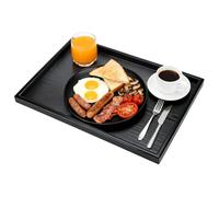 Wooden Serving Tray, Breakfast Tray for Coffee, Tea, Meals, Food, Snack, Parties - Decorative Storage Plate for Home, Restaurant, Kitchen Counter, Bathroom with Raised Edges Black 14.17 x 10.63 inch