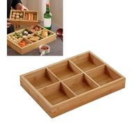 Wooden Serving Tray, Eco-Friendly Fine Polished Beautiful Appearance Divided Wooden Tray Stable Structure for Sushi Plate (6 Compartments)