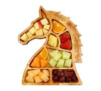Wooden Serving Tray - Horse Head Design Snack Plate, Compartment Organizer | Rustic Food Display Plate, Multi Section Dessert Stand,