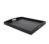 Wooden Serving Tray Large Black Wood Rectangle Food Breakfast Tray With Handles (Large)