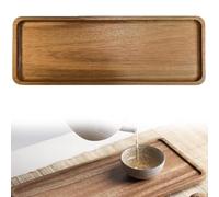 Wooden Serving Tray, Rectangle Acacia Wood, Vintage Tea Trays for Display Fruit Snacks Appetizer Sushi Food Decor Desserts Cocktail or Wine(25 x 10.5cm)