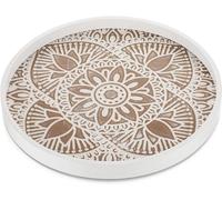 Wooden Serving Tray Rustic 30CM Round Table Centrepiece Home Decor Wood Candle Holder Living Room Kitchen Ottoman Trays Christmas Decorative Plates Coffee Table Serving Platters White Colour