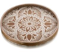 Wooden Serving Tray Rustic 30CM Round Table Centrepiece Home Decor Wood Candle Holder Living Room Kitchen Ottoman Trays Christmas Decorative Plates Coffee Table Serving Platters Wooden Colour