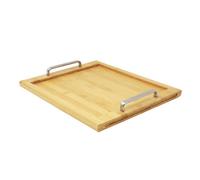 Wooden Serving Tray Solid Stainless Steel Handles 37X32Cm Rectangular Serving