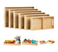 Wooden Serving Trays for Breakfast - 7 Pieces Unfinished Wood Food Serving Trays with Handle for Craft Kids Montessori, Wooden Platters for Tea Coffee Drinks Lunch Dinner Snacks