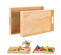 Wooden Serving Trays with Handle - 2 Pieces Unfinished Wood Nested Breakfast Food Serving Trays for Craft Kids Montessori Snacks Home Decor Kitchen Party Dinner