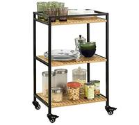Wooden Serving Trolley with Wine Cart & Bar Storage Mobile Iron Art Kitchen Trolley for Easy Movement Multi-Functional Storage Solution for Home & Hotel Use
