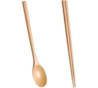 Wooden Set of Spoon Chopsticks Set Korean 9.3 Inch Reusable Long Wood Chopsticks Spoon Antique Style with Korean Style Simple Wooden Flatware Tableware Set