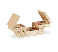 Relaxdays Natural Wooden Sewing Basket, Foldable, No Contents, Handle, HWD: 12 x 26 x 15.5 cm