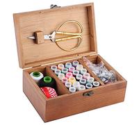 Wooden Sewing Basket with Accessories, Household Vintage Sewing Box, Pinewood Needle Thread Storage Case Organizer with DIY Sewing Tool Kit(Dandelion Set Box)