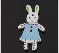 Wooden Sewing Buttons, Rabbit Shape, Blue Polka Dots, 37mm x 20mm, Pack of 10