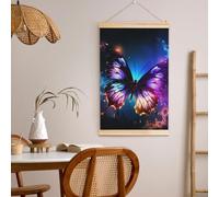Wooden Shaft Hanging Poster Modern Wall Art Prints Beautiful Glowing Butterfly Canvas Prints Wall Hanging Banner With Wood Frames Ready To Hang Artwork For Home Bedroom Room Decor Scroll Paintings 16