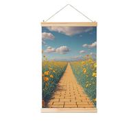 Wooden Shaft Hanging Poster Poppies Field Yellow Brick Road Wall Art Painting Canvas Prints Wall Hanging Tapestry Ready to Hang Artwork for Living Room Bedroom Home Decor Scroll Paintings 12"x18"