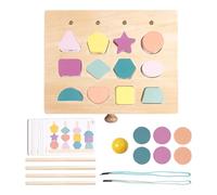 Wooden Shape Sorter Toy - Fine Motor Skills Game, Sequencing Blocks With Lacing Beads, STEM Learning For Kids, Educational Learning Activity, Colorful Shapes Matching Puzzle