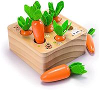 Wooden Shape Sorting Carrot Harvest Puzzle 6-12 Months & 1 Year Old -Educational Toy, Developmental Birthday Gift for Toddlers