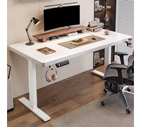 wooden shelf unit-Standing Desk Adjustable Height, Sit Stand Up Desk, Office Desk with Cup Holder, Headphone Hook, Cable Manager, Gaming Desk for Home Office(White,120x60cm/47.2x