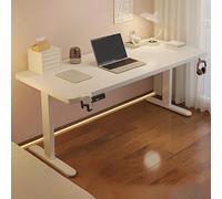 wooden shelf unit-Standing Desk, Adjustable Height Stand Up Desk, Computer Desk with Cup Holder and Headphone Hook, Thickened Steel Frame, Gaming Table with Foot Pads(White,140x6