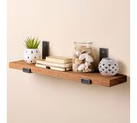 Wooden Shelf with Metal Brackets - Oak Shelf- 150cm Off the Grain Dark Brown 150cm x 15cm