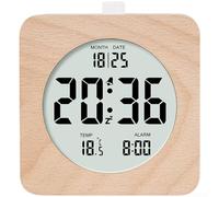 Wooden Shell Alarm Clock With Digital LCD Panel For Time Date And Temperature Reading Silent Functionality Soft Backlight(2106 Square)