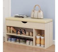 Wooden Shoe Bench with Hidden Storage, 2-Tier Shoe Rack & Padded Seat for Entryway Organization, Boot Storage Cabinet for Hallway - 31" x 12" x 20"