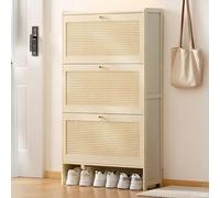 Wooden Shoe Cabinet nizer Pull Down Space-Saving Shoe Rack with 3 Drawers Stylish Footwear Storage Unit for Living Room & Hallway (Cream 70cm/27.6in)