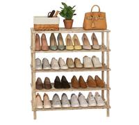 Wooden Shoe Rack Footwear Storage Organiser Unit Shelf Dvd Books Tier Slated New Natural, 4 Tier