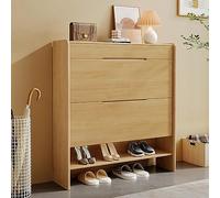 Wooden Shoe Rack, Narrow Shoe Cabinet with 1 Drawer, Space-Saving nizer for Bedroom & Living Room, Stylish Flip-Top Design, 100x25 cm (Color: Log)