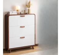 Wooden Shoe Rack with 3 Folding Drawers Wall Mounted Storage 2 Interior Shelves Perfect for Entryway Hallway and Bedroom (Walnut White 80cm)