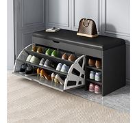 Wooden Shoe Rack with Flip-Drawer, PU Padded Storage Bench, Entryway, Pull Down Storage Cabinet, Hallway Shoe Stand, Stylish and Functional Shoe Storage Solution