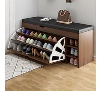 Wooden Shoe Rack with Pull Down Drawer and PU Padded Bench