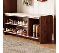 Wooden Shoe Rack with Upholstered Bench Small Leather Storage Ideal for Living Rooms Bedrooms Dining Rooms & Entrances (Walnut 120cm/47in)