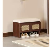 Wooden Shoe Storage Bench with Upholstered Seat - Entryway Shoe Organizer for Hallway Mudroom and Foyer - Stylish and Functional Shoe Rack with Seating