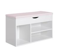 Wooden Shoes Cabinet Bench Hidden Storage Padded Seat Organiser Footwear Rack Hallway White Pink 80 x 30 x 47 cm