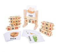 Wooden Short Vowel Reading Letters Sorting Spelling Games,Flash Cards Turning Rotating Letter Puzzle for Kids, Learn to Spell CVC Sight Words,Alphabet Learning Toy for Preschool Boys Girls (s1)
