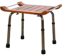 Wooden Shower Chair Adjustable Height Bath Bench with Non-Slip Seat, Aluminum Alloy Frame Bathtub Stool Without Back for Seniors