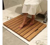 Wooden Shower Drying Mat, Non-Slip Bath Drainage Matt Slatted Duckboard with Rubber Feet, Natural Bathroom Mat for Wet Rooms, Sauna, Spa, Pool(60x35cm/24x14in)