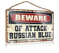 Wooden Sign - Beware Of Attack Russian Blue Retro Wall Decor Camper