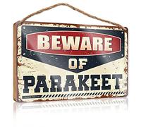 Wooden Sign Plaque Beware Of Parakeet - Rustic Kitchen Decor Boho Table