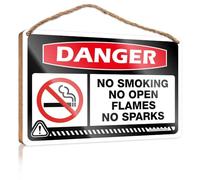 Wooden Sign Plaque Varnished Surface & Sanded Edge - Sage Bathroom Decor | Wall Art For Living Room/Danger No Smoking No Open Flames No Sparks