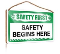 Wooden Sign Plaque Varnished Surface & Sanded Edge - Wood Bathroom Accessory | Front Door Hanging Decor/Safety First Safety Begins Here