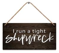 Wooden Sign Room Decorations I Run A Tight Shipwreck Funny Mini Wood Sign Hanging Printed Wooden Plaque Decor, Office Decor Sign, Rustic Home Decoration 5x10Inch