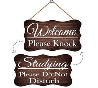 Wooden Sign Two Sided Studying Please Do Not Disturb Welcome Wood Sign Wooden Wall Art Decor Decorative Plaque Sign For House Family Living Room Bedroom Kitchen 12X 6 Inch