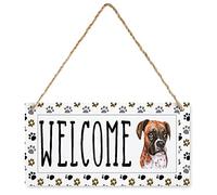 Wooden Sign Welcome Dog Boxer Rustic Farmhouse Wood Signs Dog Quotes Wall Hanging Country Home Decoration Farmhouse Barn Accent Personalized Quote Sign 5x10 Inch