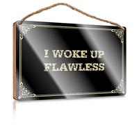 Wooden Sign Wood-based Panel | Welcome Guests & Pre-installed Hook - Fun Living Room Wall Decor/I Woke Up Flawless