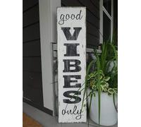 Wooden Signs/Good Vibes Only Vertical Kitchen Cafe Pub Decor, Wood wal Art, Rustic Wood Decor Gift 4x16 INCH